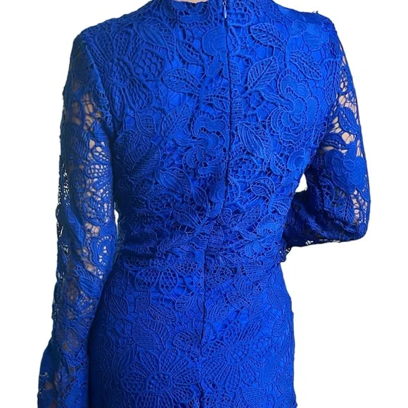 MISSGUIDED women’s crochet lace long sleeve blue midi dress size 4 Nwt - Picture 4 of 9